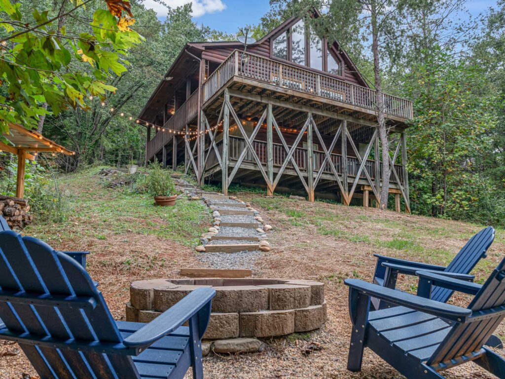 Home in mountains at daylight